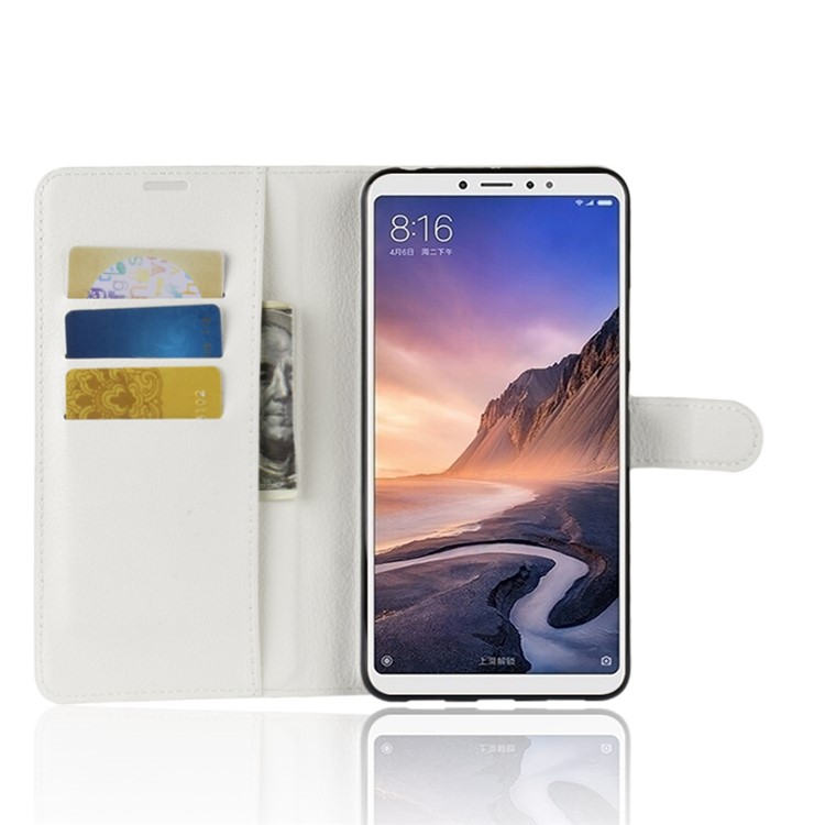 Litchi Skin Wallet Leather Stand Cover for Xiaomi Mi Max 3 - White-4