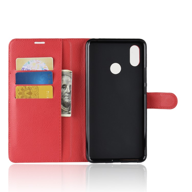 Litchi Skin Wallet Leather Stand Shell Casing for Xiaomi Mi Max 3 - Red-3