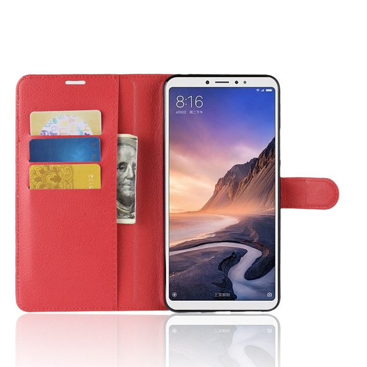 Litchi Skin Wallet Leather Stand Shell Casing for Xiaomi Mi Max 3 - Red-4