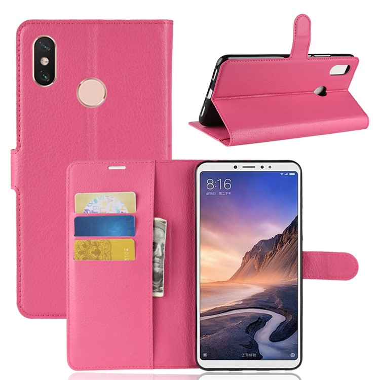 Litchi Skin Wallet Leather Stand Flip Cover for Xiaomi Mi Max 3 - Rose-1