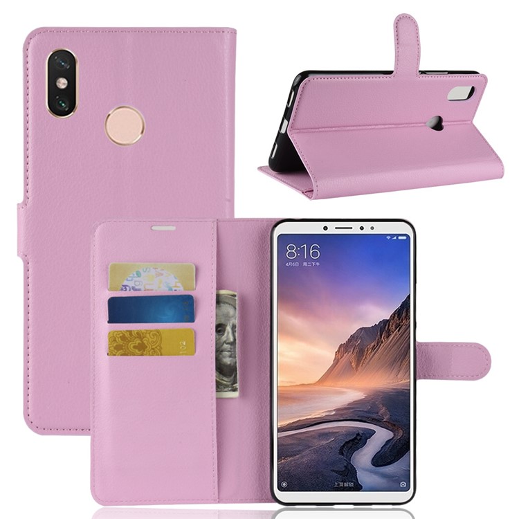 Litchi Skin Wallet Leather Stand Mobile Case for Xiaomi Mi Max 3 - Pink-1