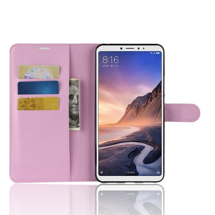 Litchi Skin Wallet Leather Stand Mobile Case for Xiaomi Mi Max 3 - Pink-4