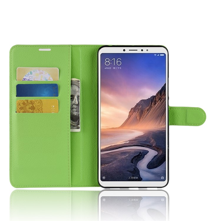 Litchi Skin Wallet Leather Stand Phone Casing for Xiaomi Mi Max 3 - Green-4