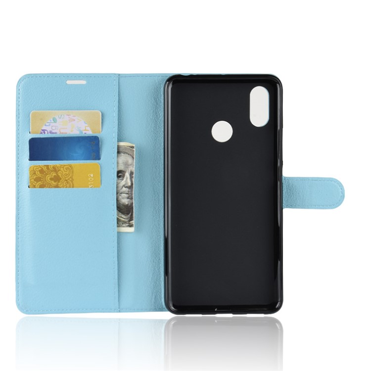 Litchi Skin Wallet Leather Stand Protective Shell for Xiaomi Mi Max 3 - Blue-3
