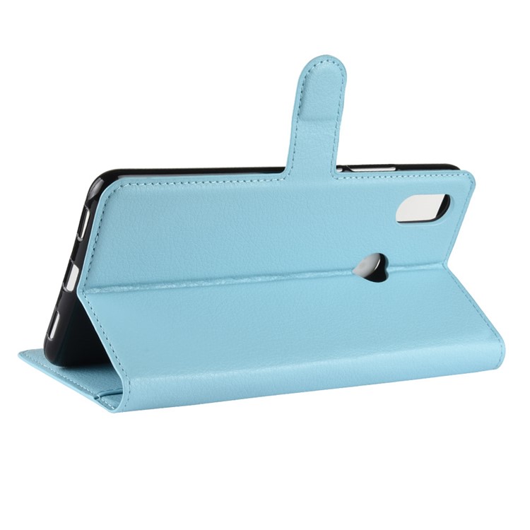 Litchi Skin Wallet Leather Stand Protective Shell for Xiaomi Mi Max 3 - Blue-5