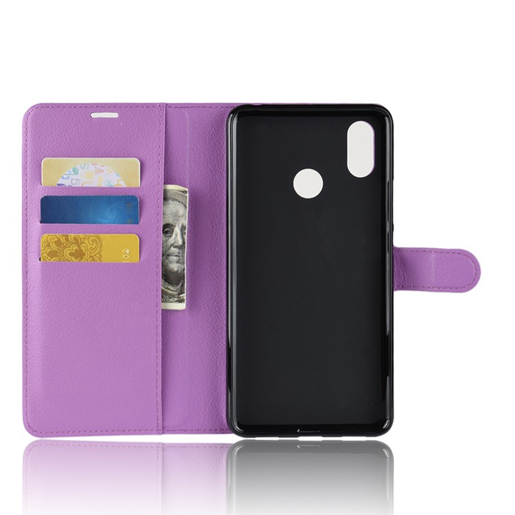 Litchi Skin Wallet Leather Stand Mobile Phone Case for Xiaomi Mi Max 3 - Purple-3