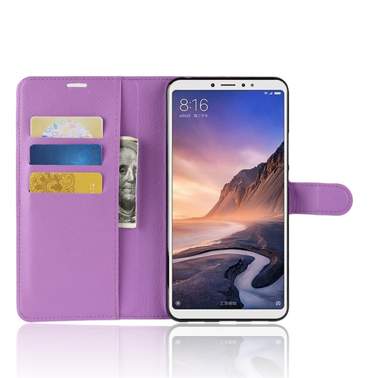 Litchi Skin Wallet Leather Stand Mobile Phone Case for Xiaomi Mi Max 3 - Purple-4