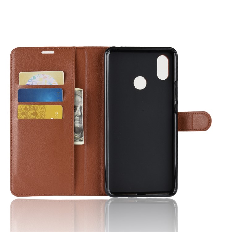 Litchi Skin Wallet Leather Stand Cell Phone Cover for Xiaomi Mi Max 3 - Brown-3