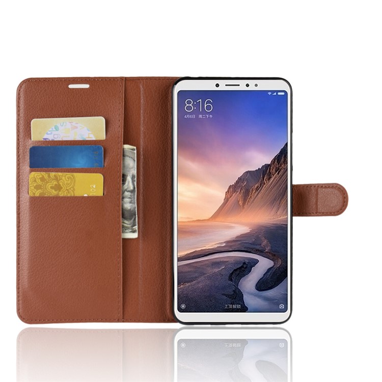 Litchi Skin Wallet Leather Stand Cell Phone Cover for Xiaomi Mi Max 3 - Brown-4