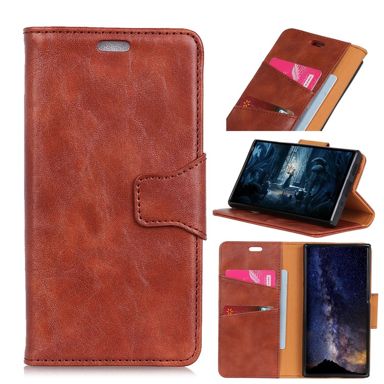 Crazy Horse Magnetic Stand Wallet Split Leather Protective Casing for Xiaomi Redmi Note 6 Pro - Brown-1