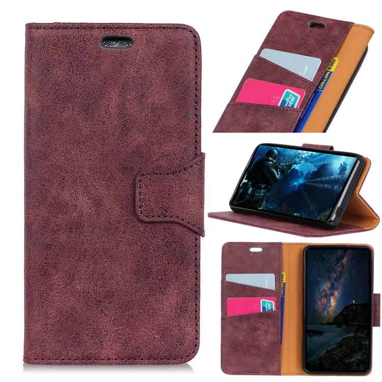 Vintage Style Split Leather Stand Magnetic Wallet Cover for Xiaomi Redmi Note 6 Pro - Wine Red-1