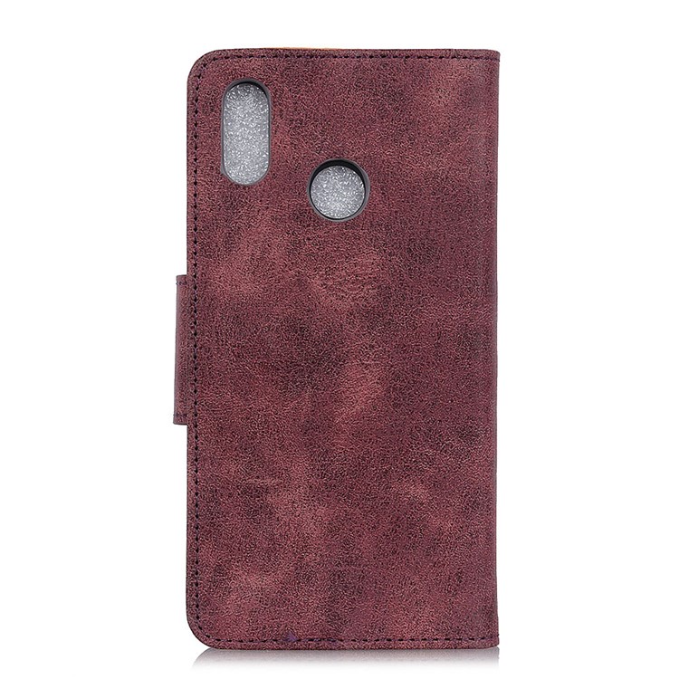 Vintage Style Split Leather Stand Magnetic Wallet Cover for Xiaomi Redmi Note 6 Pro - Wine Red-3