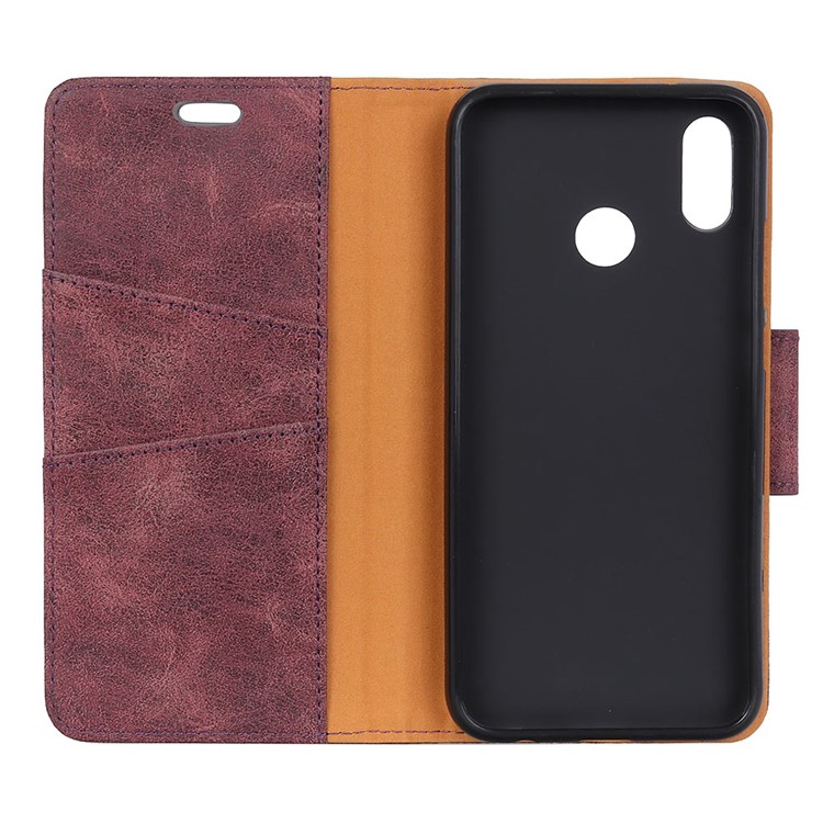 Vintage Style Split Leather Stand Magnetic Wallet Cover for Xiaomi Redmi Note 6 Pro - Wine Red-4