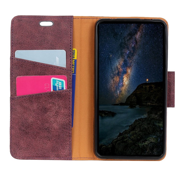 Vintage Style Split Leather Stand Magnetic Wallet Cover for Xiaomi Redmi Note 6 Pro - Wine Red-5