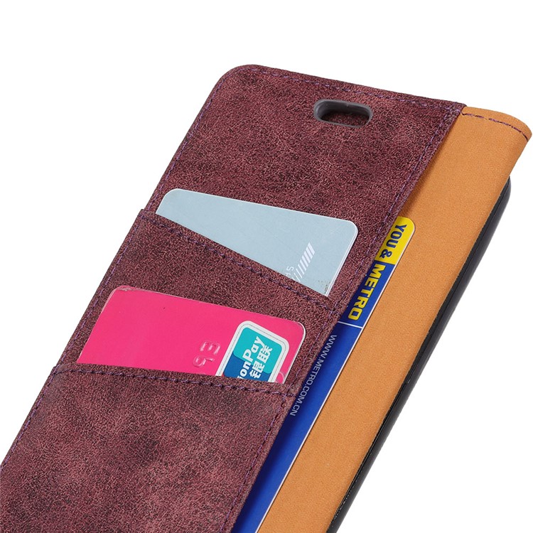 Vintage Style Split Leather Stand Magnetic Wallet Cover for Xiaomi Redmi Note 6 Pro - Wine Red-6