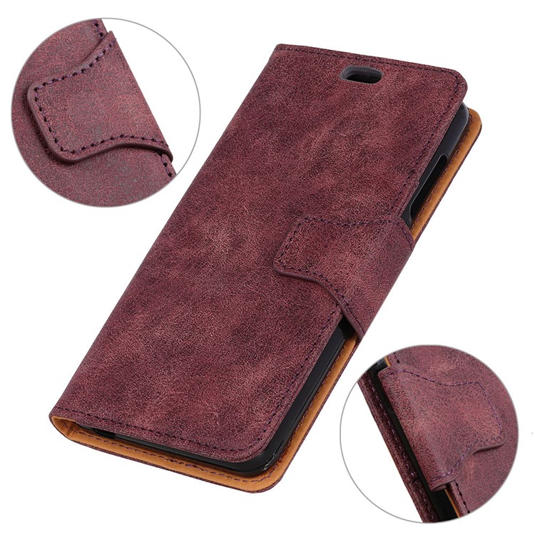 Vintage Style Split Leather Stand Magnetic Wallet Cover for Xiaomi Redmi Note 6 Pro - Wine Red-7