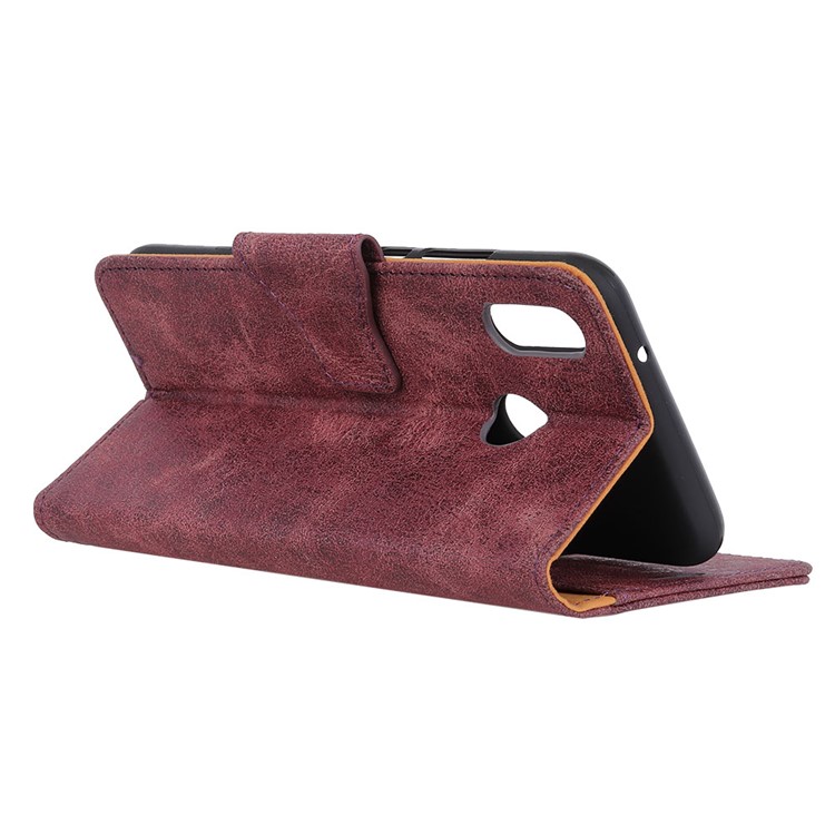 Vintage Style Split Leather Stand Magnetic Wallet Cover for Xiaomi Redmi Note 6 Pro - Wine Red-9