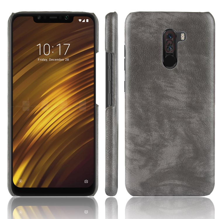Litchi Texture PU Leather Coated Plastic Hard Cover for Xiaomi Pocophone F1 / Poco F1 (India) - Grey-1