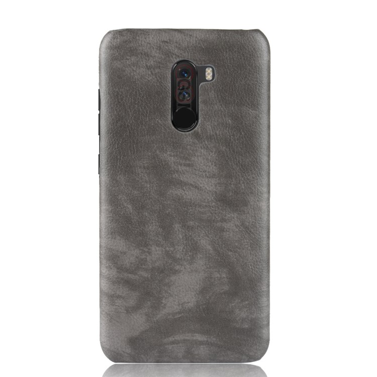 Cover Rigido in Plastica Rivestita in Pelle Litchi PU Per Xiaomi Pocophone F1 / Poco F1 (India) - Grigio-2