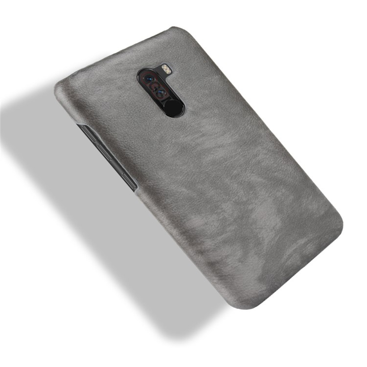 Cover Rigido in Plastica Rivestita in Pelle Litchi PU Per Xiaomi Pocophone F1 / Poco F1 (India) - Grigio-4