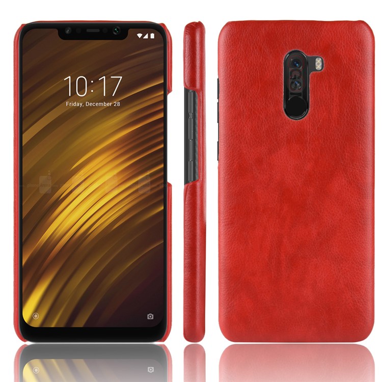 Litchi Texture PU Leather Coated Plastic Hard Shell for Xiaomi Pocophone F1 / Poco F1 (India) - Red-1