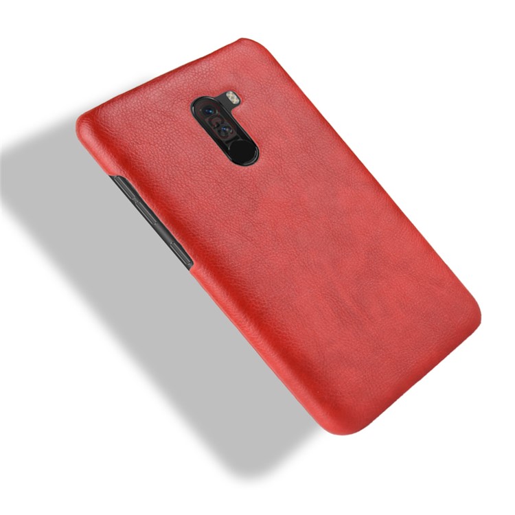 Litchi Texture PU Leather Coated Plastic Hard Shell for Xiaomi Pocophone F1 / Poco F1 (India) - Red-4