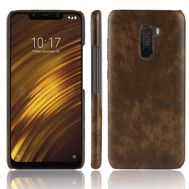 Litchi Texture PU Leather Coated Plastic Mobile Phone Casing for Pocophone F1 / Poco F1 (India) - Coffee-1