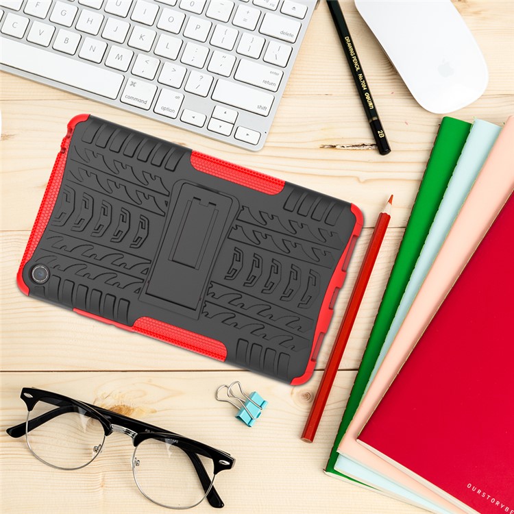 Anti-slip PC + TPU Hybrid Case Cover with Kickstand for Xiaomi Mi Pad 4 - Red-11