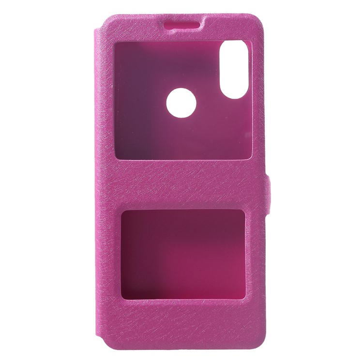 Silk Texture Dual View Window Leather Flip Case for Xiaomi Mi A2 Lite / Redmi 6 Pro - Rose-3
