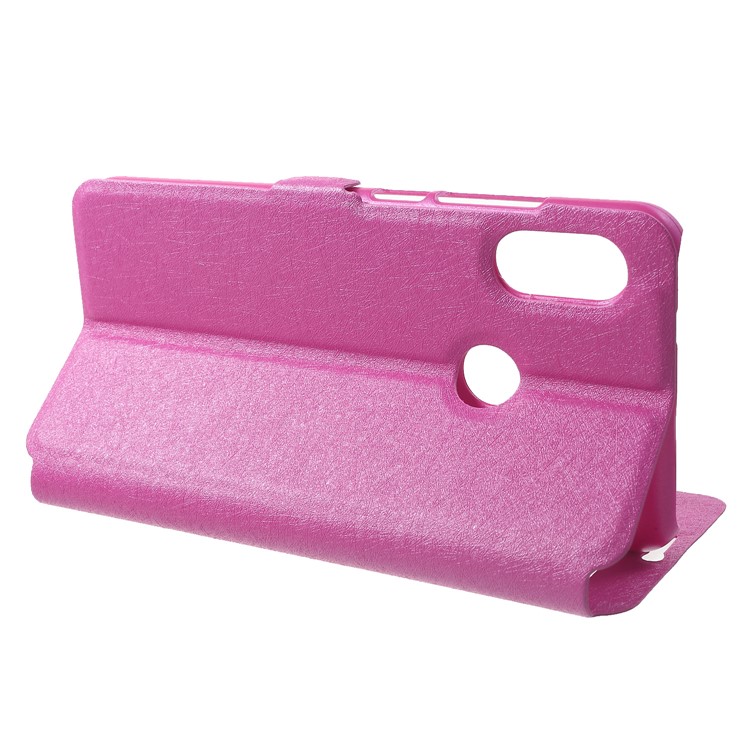 Silk Texture Dual View Window Leather Flip Case for Xiaomi Mi A2 Lite / Redmi 6 Pro - Rose-4