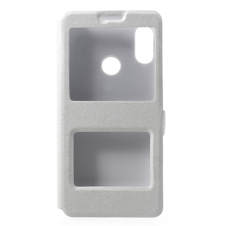 Silk Texture Dual View Window Leather Phone Shell for Xiaomi Mi A2 Lite / Redmi 6 Pro - White-1