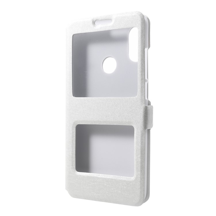 Silk Texture Dual View Window Leather Phone Shell for Xiaomi Mi A2 Lite / Redmi 6 Pro - White-3