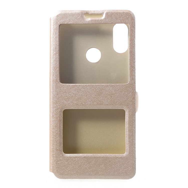Silk Texture Dual View Window Leather Case Shell for Xiaomi Mi A2 Lite / Redmi 6 Pro - Gold-1