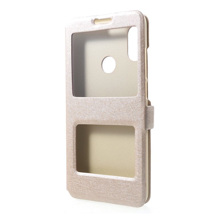 Silk Texture Dual View Window Leather Case Shell for Xiaomi Mi A2 Lite / Redmi 6 Pro - Gold-3