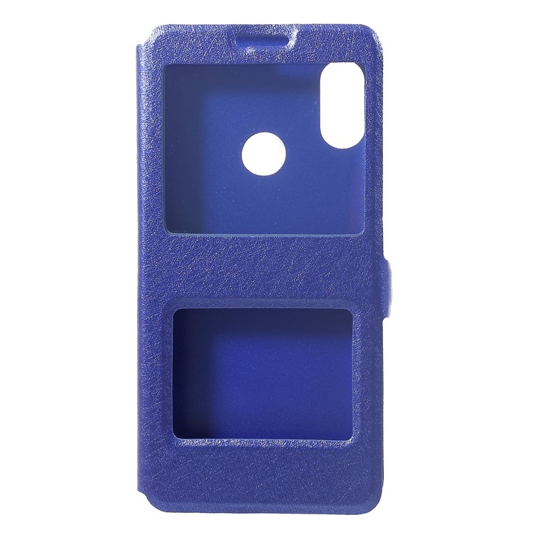 Silk Texture Dual View Window Leather Protector Cover for Xiaomi Mi A2 Lite / Redmi 6 Pro - Blue-1