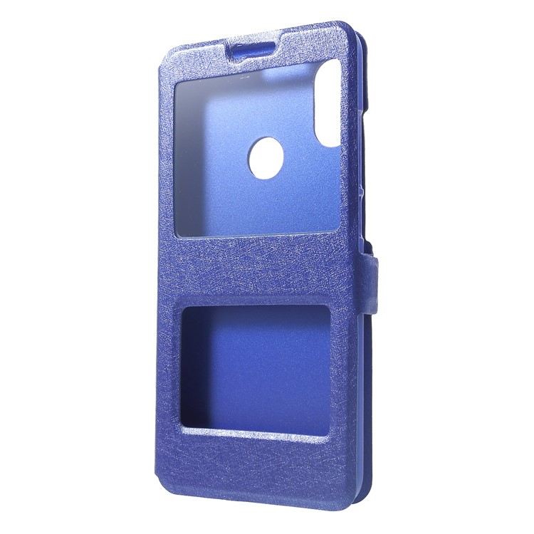 Silk Texture Dual View Window Leather Protector Cover for Xiaomi Mi A2 Lite / Redmi 6 Pro - Blue-3
