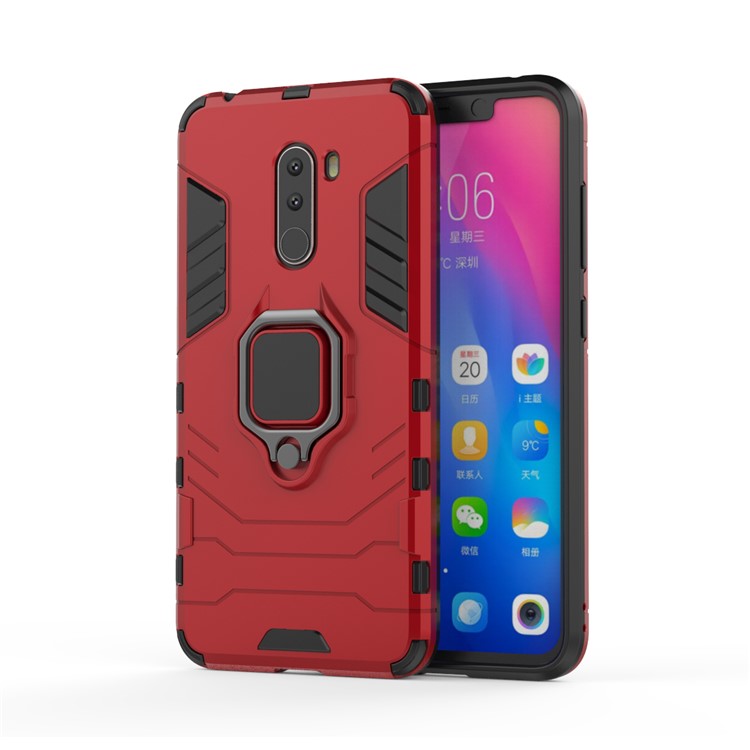 Finger Ring Kickstand PC + TPU Combo Phone Back Case for Xiaomi Pocophone F1 / Poco F1 (India) - Red-2
