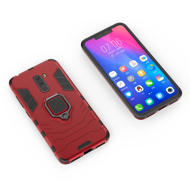 Finger Ring Kickstand PC + TPU Combo Phone Back Case for Xiaomi Pocophone F1 / Poco F1 (India) - Red-3