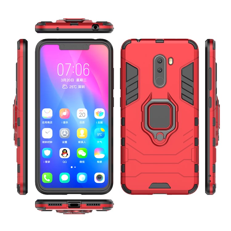 Finger Ring Kickstand PC + TPU Combo Phone Back Case for Xiaomi Pocophone F1 / Poco F1 (India) - Red-4
