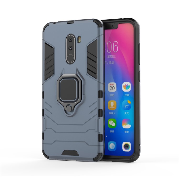 Finger Ring Kickstand PC + TPU Combo Protective Cover for Xiaomi Pocophone F1 / Poco F1 (India) - Dark Blue-2