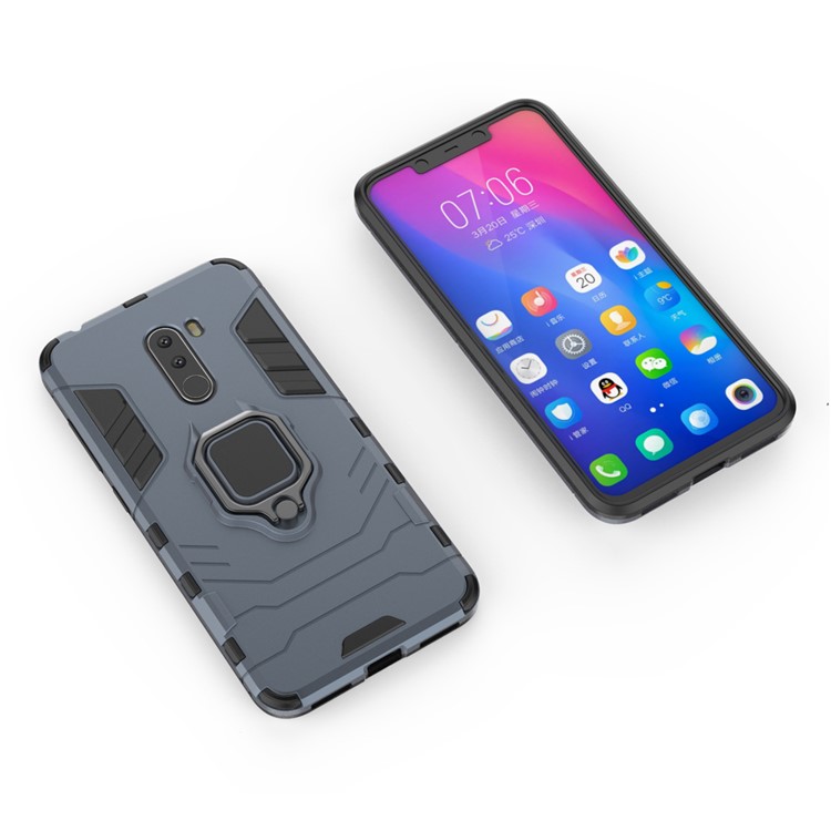 Finger Ring Kickstand PC + TPU Combo Protective Cover for Xiaomi Pocophone F1 / Poco F1 (India) - Dark Blue-3