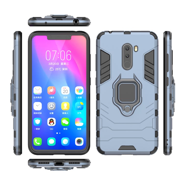 Finger Ring Kickstand PC + TPU Combo Protective Cover for Xiaomi Pocophone F1 / Poco F1 (India) - Dark Blue-4