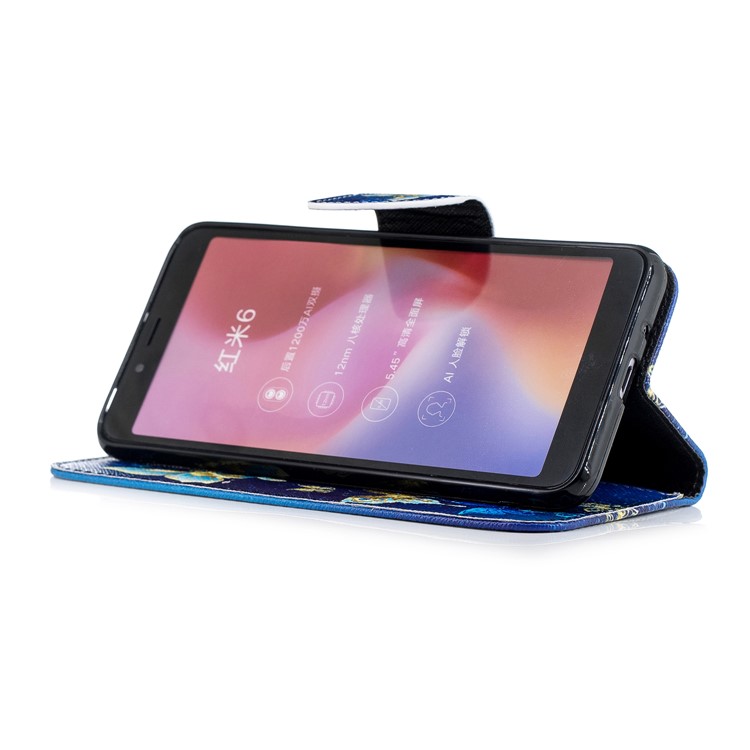 For Xiaomi Redmi 6 (Dual Camera: 12MP+5MP) Pattern Printing Leather Wallet Stand Case Cover - Gold and Blue Butterfly-5