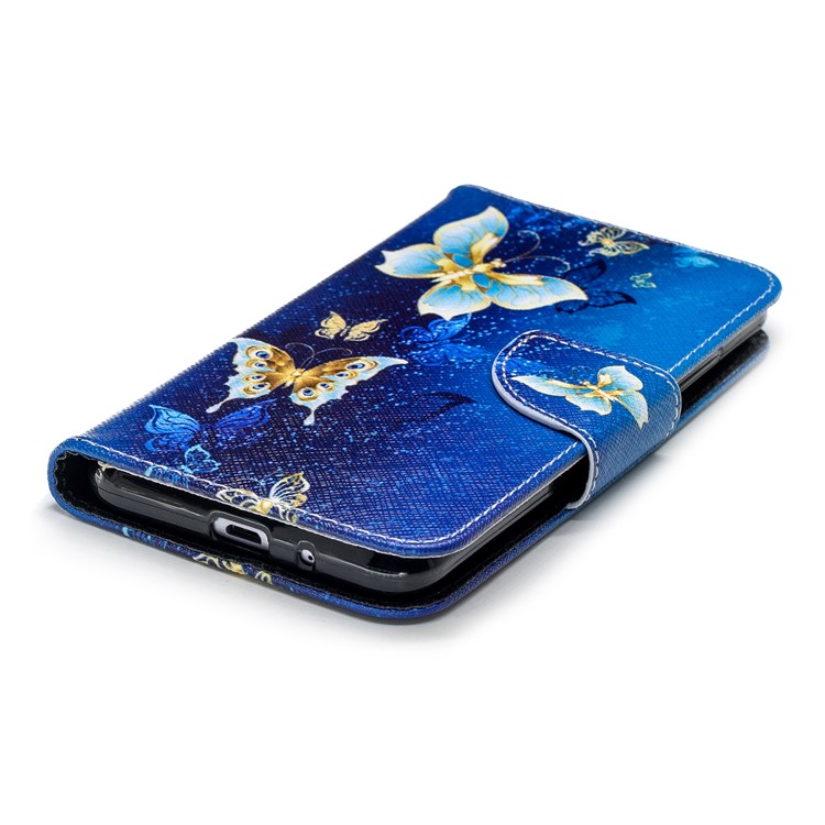 For Xiaomi Redmi 6 (Dual Camera: 12MP+5MP) Pattern Printing Leather Wallet Stand Case Cover - Gold and Blue Butterfly-6