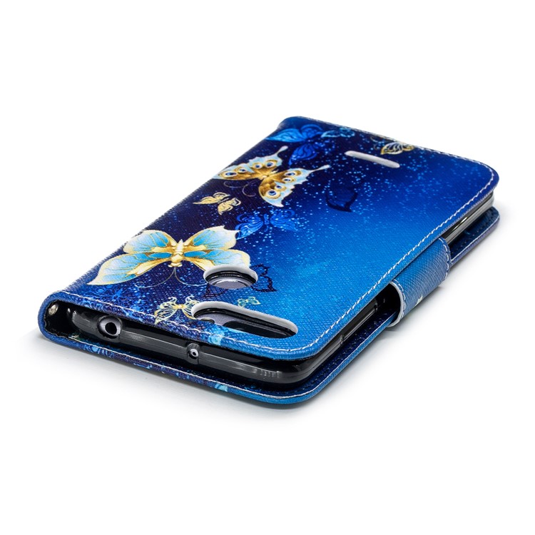For Xiaomi Redmi 6 (Dual Camera: 12MP+5MP) Pattern Printing Leather Wallet Stand Case Cover - Gold and Blue Butterfly-7