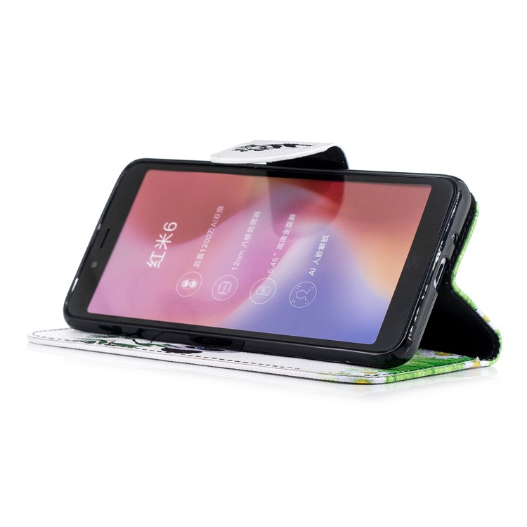 For Xiaomi Redmi 6 (Dual Camera: 12MP+5MP) Pattern Printing Leather Wallet Stand Protection Cover Case - Lovely Panda-5