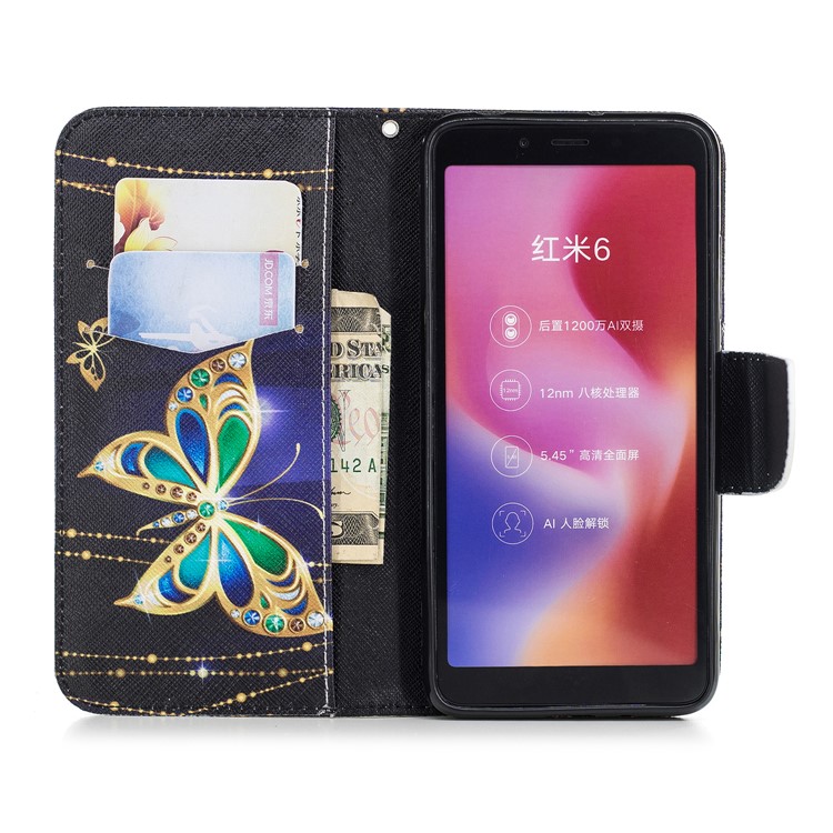 For Xiaomi Redmi 6 (Dual Camera: 12MP+5MP) Pattern Printing Leather Wallet Stand Case Cover - Colorized Butterfly-8