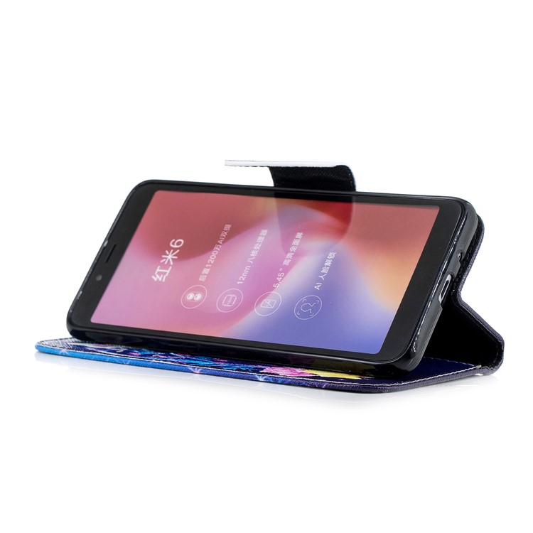 For Xiaomi Redmi 6 (Dual Camera: 12MP+5MP) Pattern Printing Leather Wallet Stand Case with Card Holders - Crystal Butterflies-5