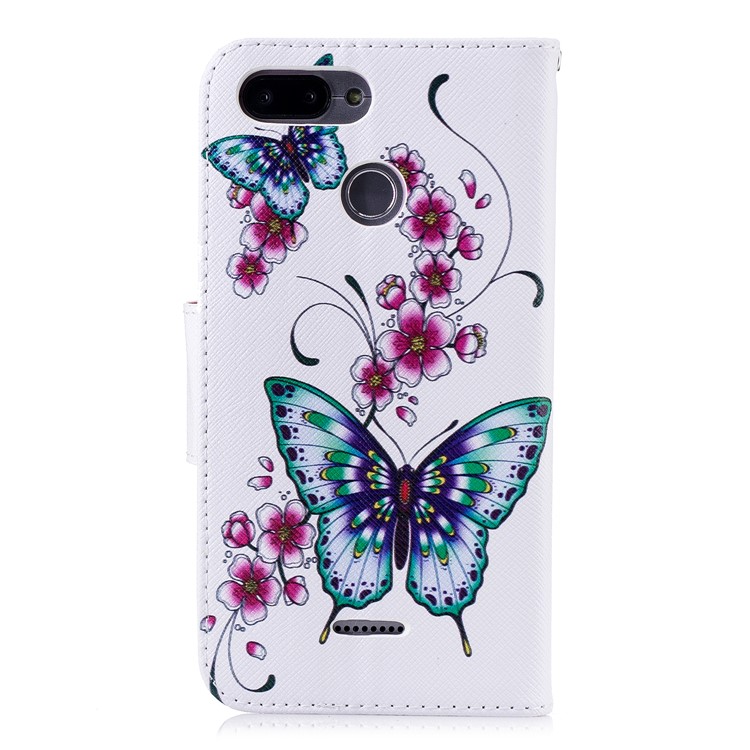 For Xiaomi Redmi 6 (Dual Camera: 12MP+5MP) Pattern Printing Leather Wallet Stand Shell Cover - Butterfly and Flower-3