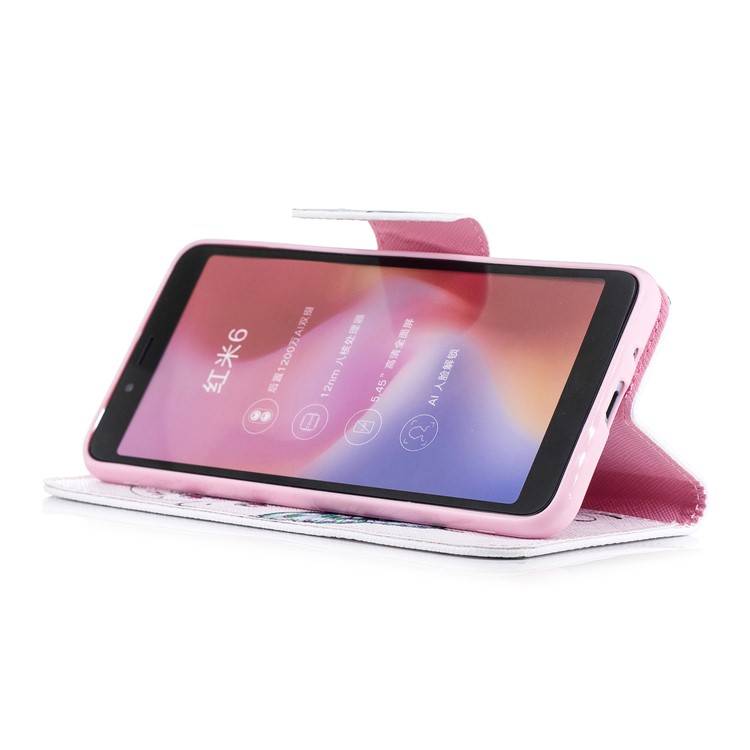 For Xiaomi Redmi 6 (Dual Camera: 12MP+5MP) Pattern Printing Leather Wallet Stand Shell Cover - Butterfly and Flower-5